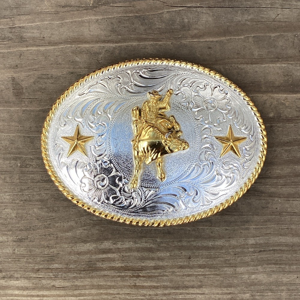 4" Rare NOCONA Belt Buckle OVERSIZED Silver Gold WESTERN Rodeo Bull Rider Cowboy - Picture 2 of 7
